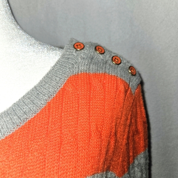 Talbots Lambswool/Nylon Orange & Gray Cable Knit Pullover Sweater Size L - Picture 3 of 8